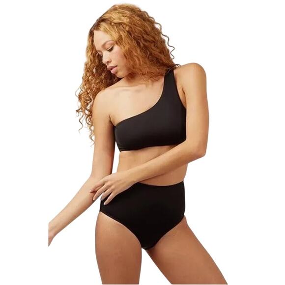 Andie Swim Black Bikini Top One Shoulder The Wynwood Size Large - Picture 7 of 7